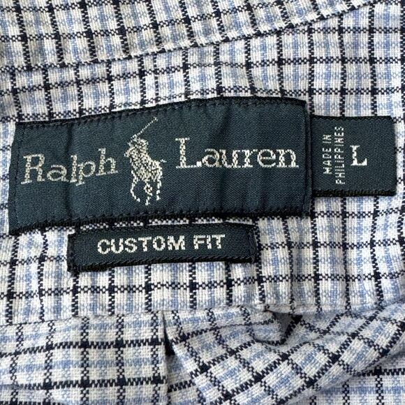 Ralph Lauren Custom Fit Button Down Blue White Checkered Shirt Men Large - Picture 3 of 14